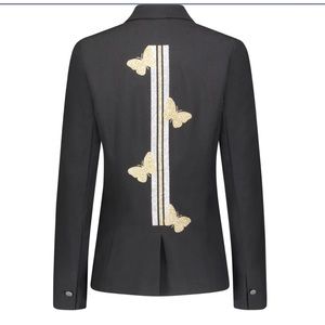 HIPCHIK sz 4 gorgeous black blazer with gold stripes and butterflies on the back